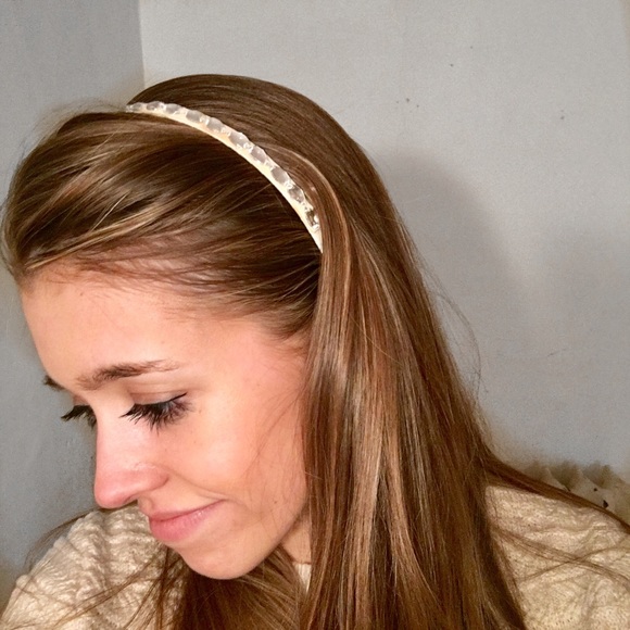 J. Crew Jeweled Cream Thin Headband - Picture 1 of 4